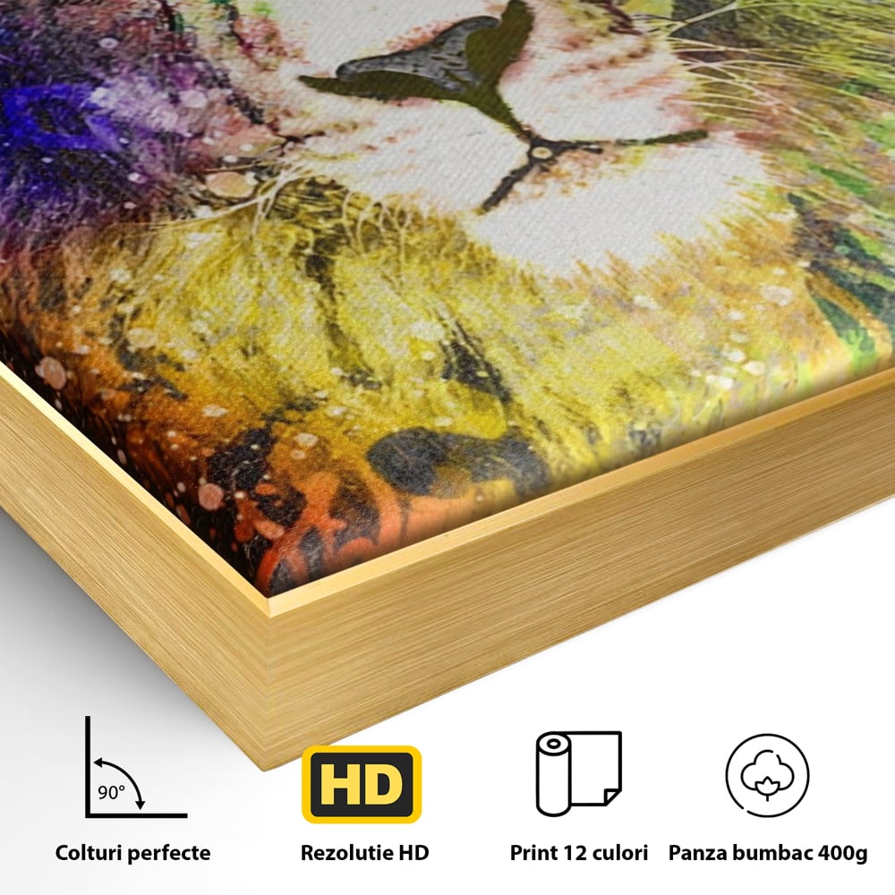Tablou Canvas Premium LuxCanva® A1132, Leu Colorat , Multicolor, Regele Junglei, Verde, Culori Vibrante