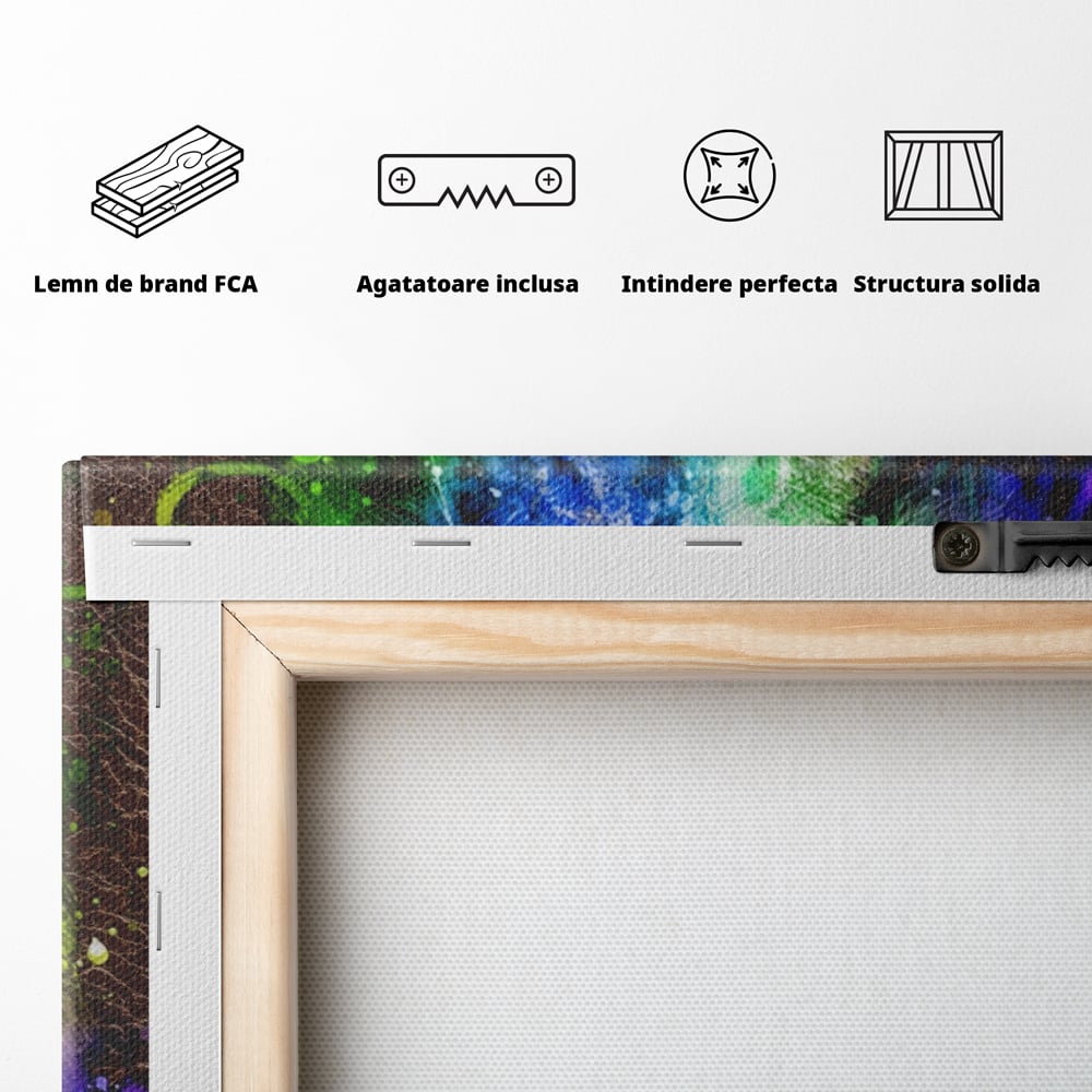Tablou Canvas Premium LuxCanva® A1132, Leu Colorat , Multicolor, Regele Junglei, Verde, Culori Vibrante