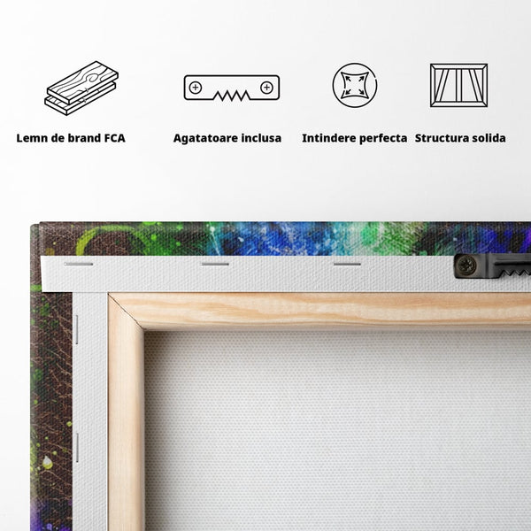 Tablou Canvas Premium LuxCanva® A1132, Leu Colorat , Multicolor, Regele Junglei, Verde, Culori Vibrante