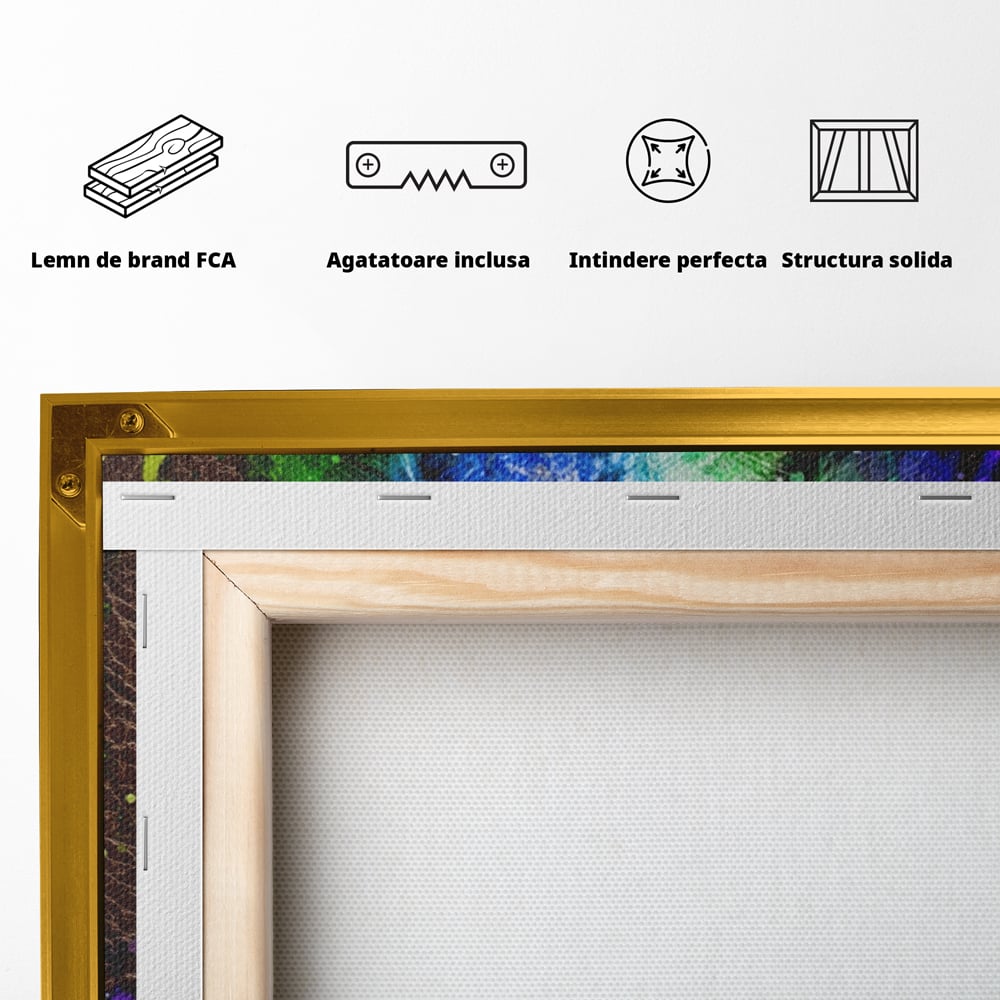 Tablou Canvas Premium LuxCanva® A1132, Leu Colorat , Multicolor, Regele Junglei, Verde, Culori Vibrante