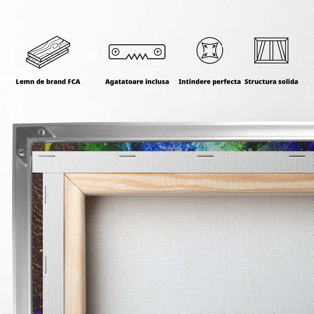 Tablou Canvas Premium LuxCanva® A1132, Leu Colorat , Multicolor, Regele Junglei, Verde, Culori Vibrante