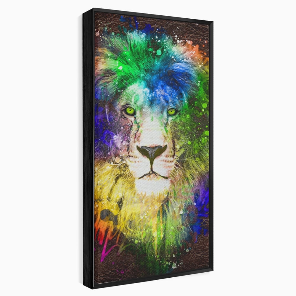 Tablou Canvas Premium LuxCanva® A1132, Leu Colorat , Multicolor, Regele Junglei, Verde, Culori Vibrante
