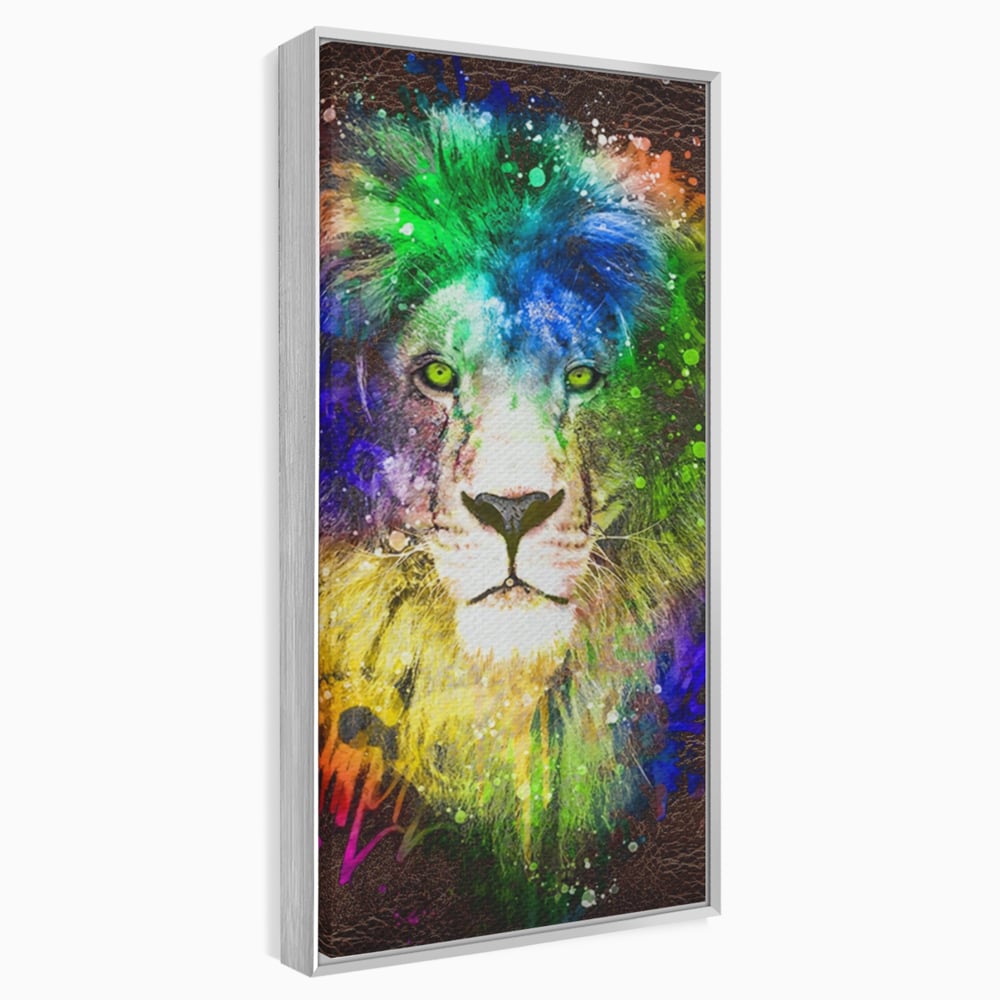 Tablou Canvas Premium LuxCanva® A1132, Leu Colorat , Multicolor, Regele Junglei, Verde, Culori Vibrante