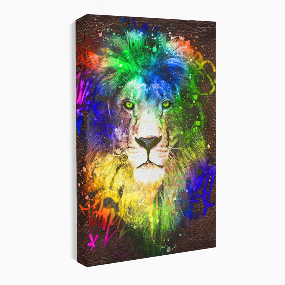Tablou Canvas Premium LuxCanva® A1132, Leu Colorat , Multicolor, Regele Junglei, Verde, Culori Vibrante