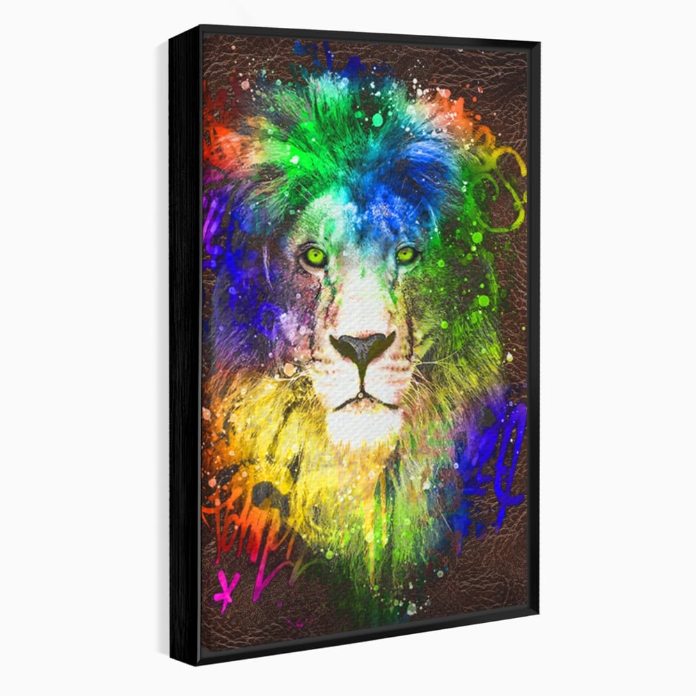 Tablou Canvas Premium LuxCanva® A1132, Leu Colorat , Multicolor, Regele Junglei, Verde, Culori Vibrante