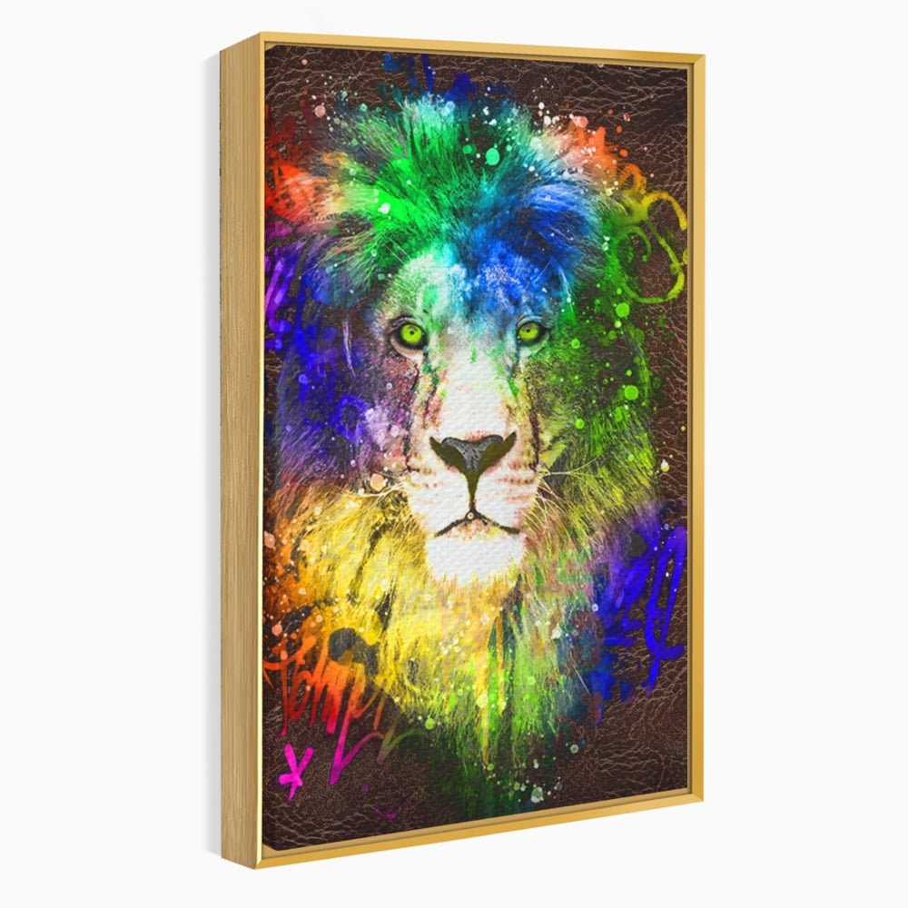 Tablou Canvas Premium LuxCanva® A1132, Leu Colorat , Multicolor, Regele Junglei, Verde, Culori Vibrante