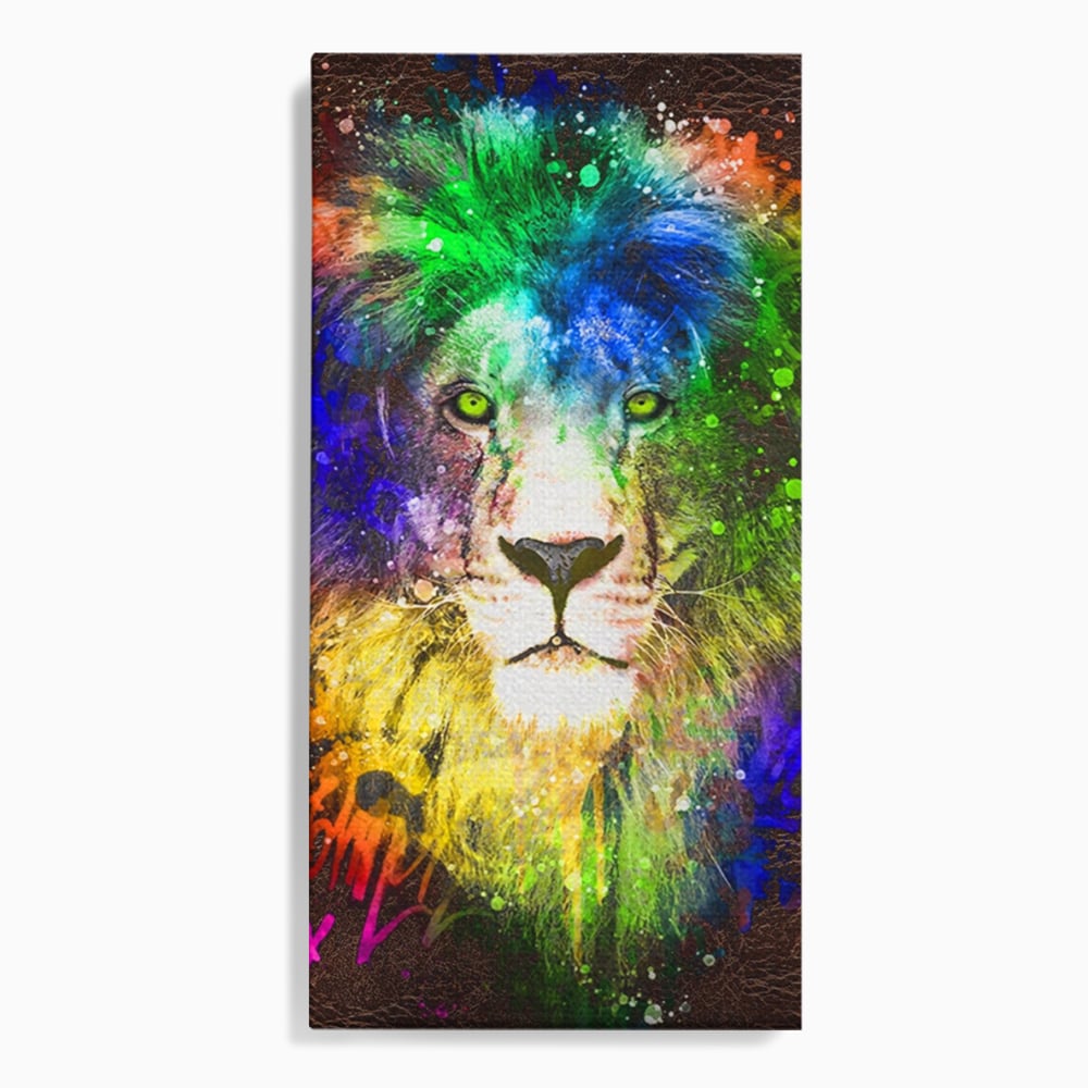 Tablou Canvas Premium LuxCanva® A1132, Leu Colorat , Multicolor, Regele Junglei, Verde, Culori Vibrante