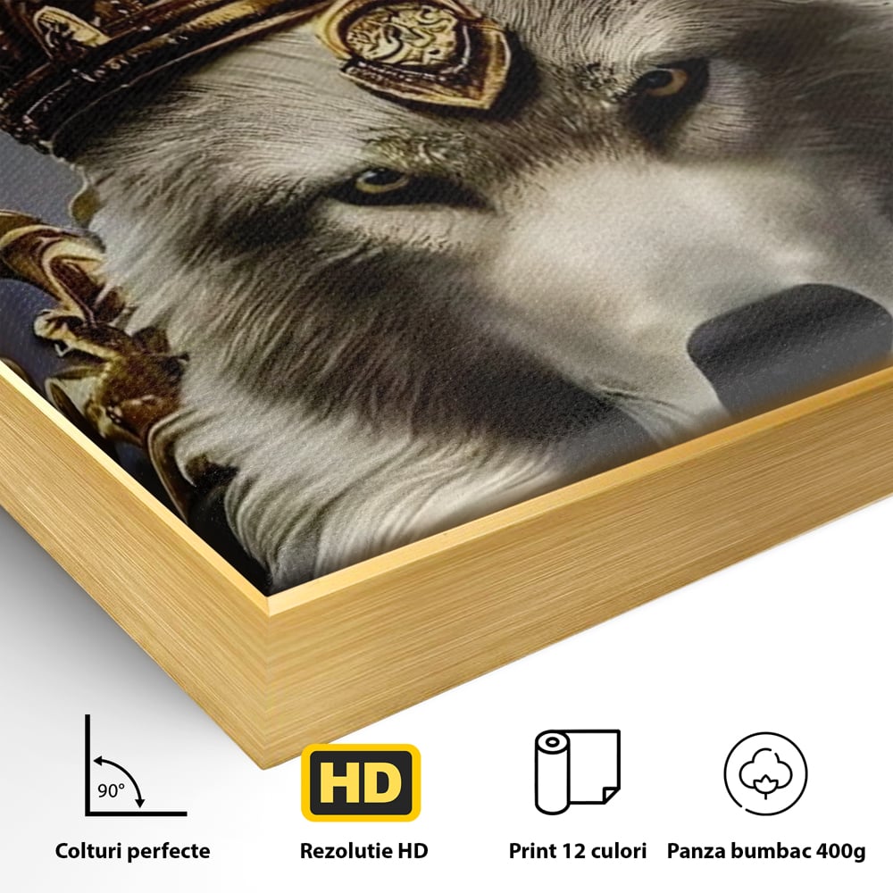 Tablou Canvas Premium LuxCanva® A1144, Wolf King , Lup, Animal, Culori Vibrante