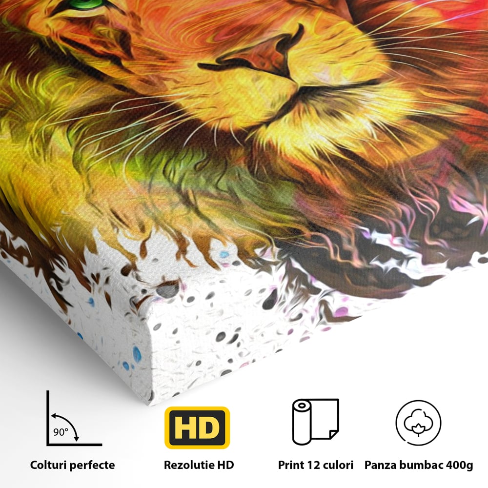Tablou Canvas Premium LuxCanva® A1146, Colorful Lion ,  Animal, Regele Junglei, Safari, Colorat, Culori Vibrante