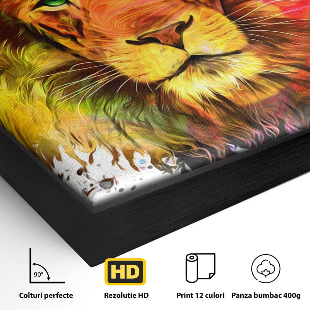 Tablou Canvas Premium LuxCanva® A1146, Colorful Lion ,  Animal, Regele Junglei, Safari, Colorat, Culori Vibrante