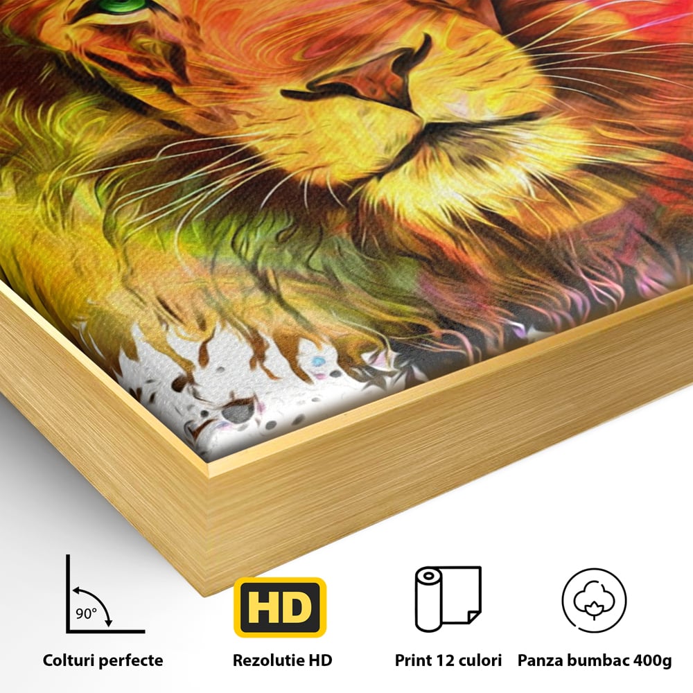 Tablou Canvas Premium LuxCanva® A1146, Colorful Lion ,  Animal, Regele Junglei, Safari, Colorat, Culori Vibrante