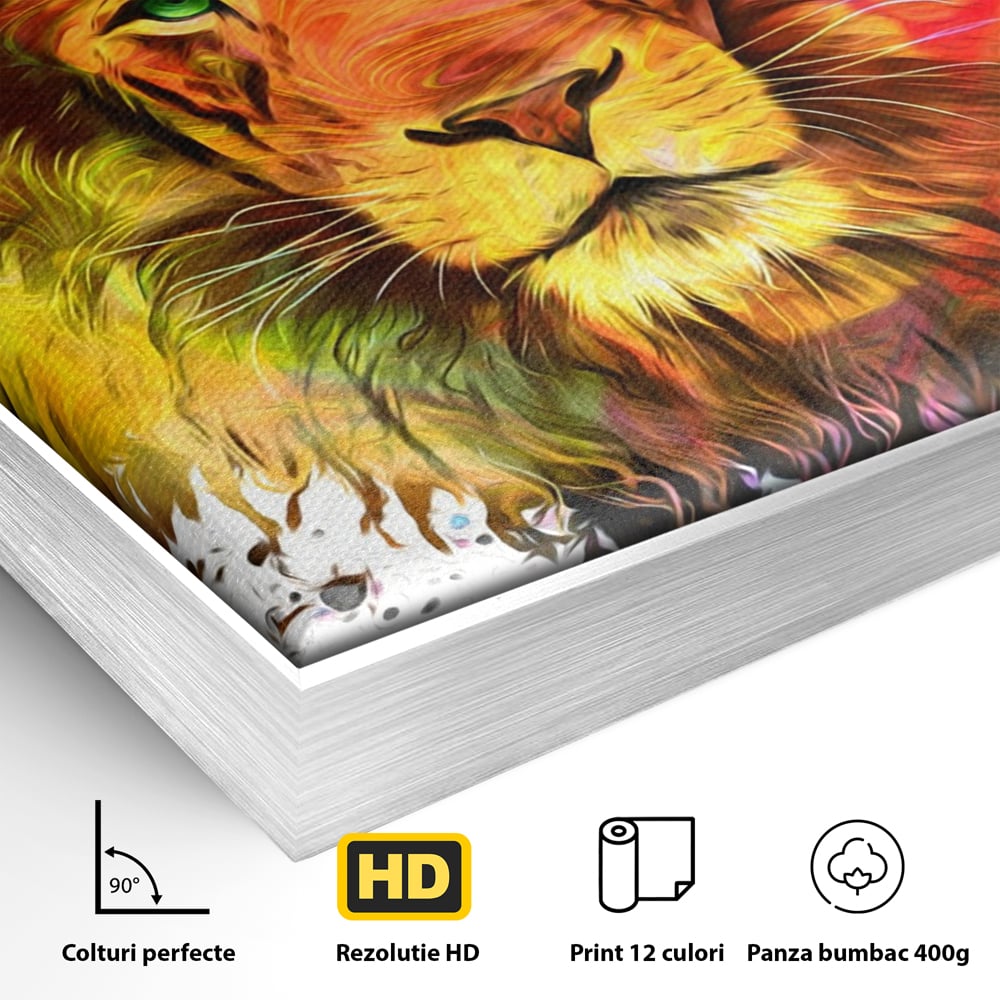 Tablou Canvas Premium LuxCanva® A1146, Colorful Lion ,  Animal, Regele Junglei, Safari, Colorat, Culori Vibrante