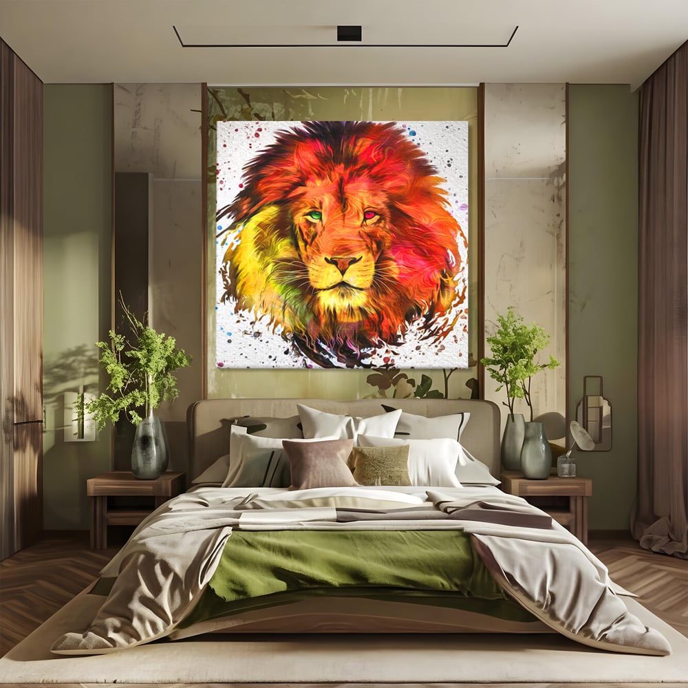 Tablou Canvas Premium LuxCanva® A1146, Colorful Lion ,  Animal, Regele Junglei, Safari, Colorat, Culori Vibrante