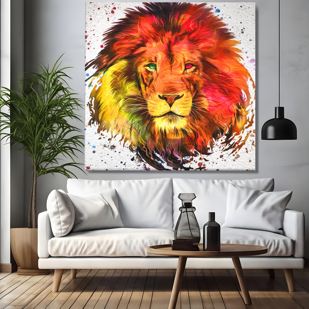 Tablou Canvas Premium LuxCanva® A1146, Colorful Lion ,  Animal, Regele Junglei, Safari, Colorat, Culori Vibrante