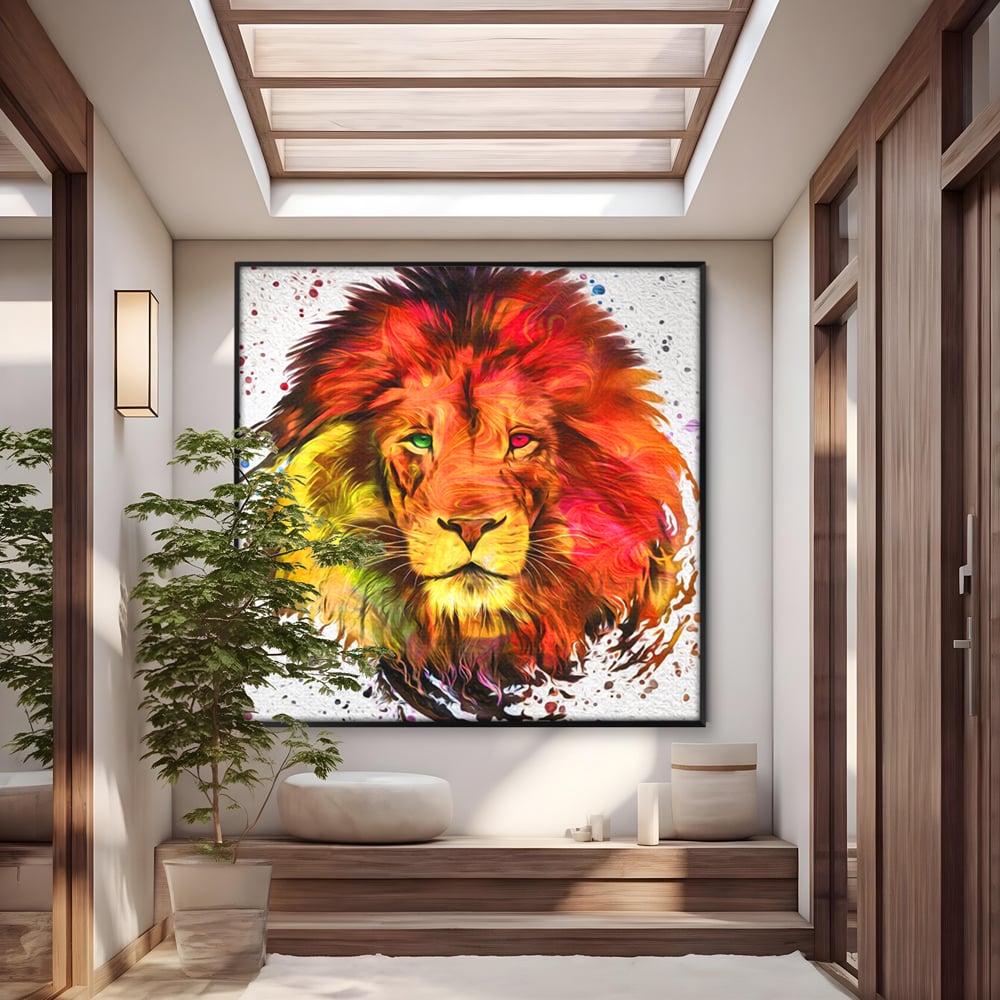 Tablou Canvas Premium LuxCanva® A1146, Colorful Lion ,  Animal, Regele Junglei, Safari, Colorat, Culori Vibrante