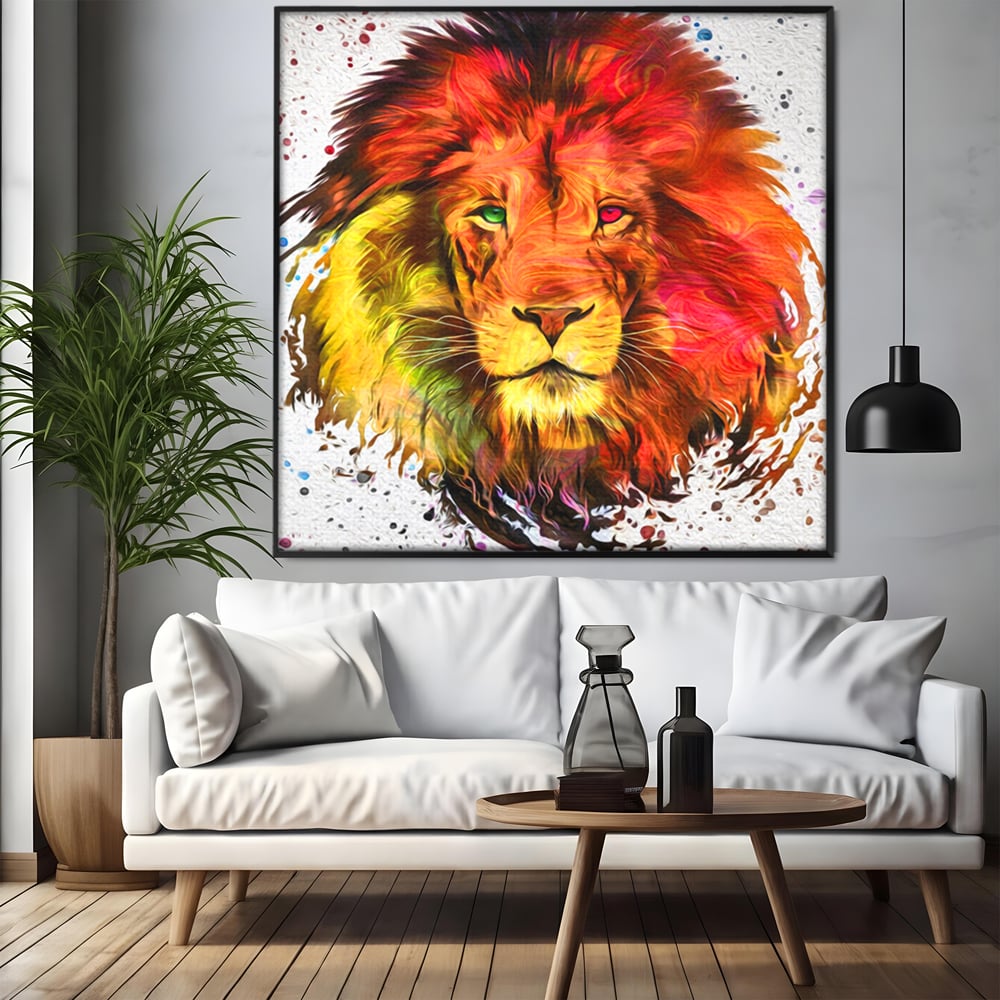 Tablou Canvas Premium LuxCanva® A1146, Colorful Lion ,  Animal, Regele Junglei, Safari, Colorat, Culori Vibrante