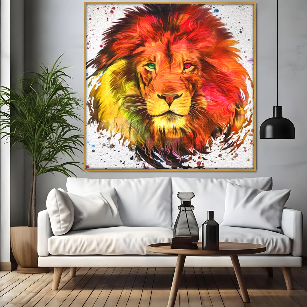 Tablou Canvas Premium LuxCanva® A1146, Colorful Lion ,  Animal, Regele Junglei, Safari, Colorat, Culori Vibrante