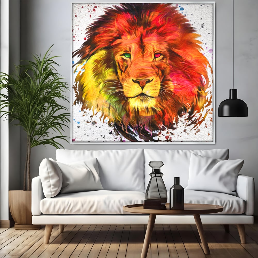 Tablou Canvas Premium LuxCanva® A1146, Colorful Lion ,  Animal, Regele Junglei, Safari, Colorat, Culori Vibrante