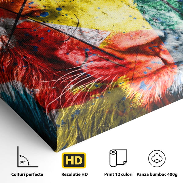 Tablou Canvas Premium LuxCanva® A1147, The King Lion , Animal, Regele Junglei, Multicolor, Culori Vibrante