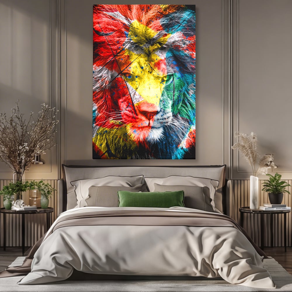 Tablou Canvas Premium LuxCanva® A1147, The King Lion , Animal, Regele Junglei, Multicolor, Culori Vibrante