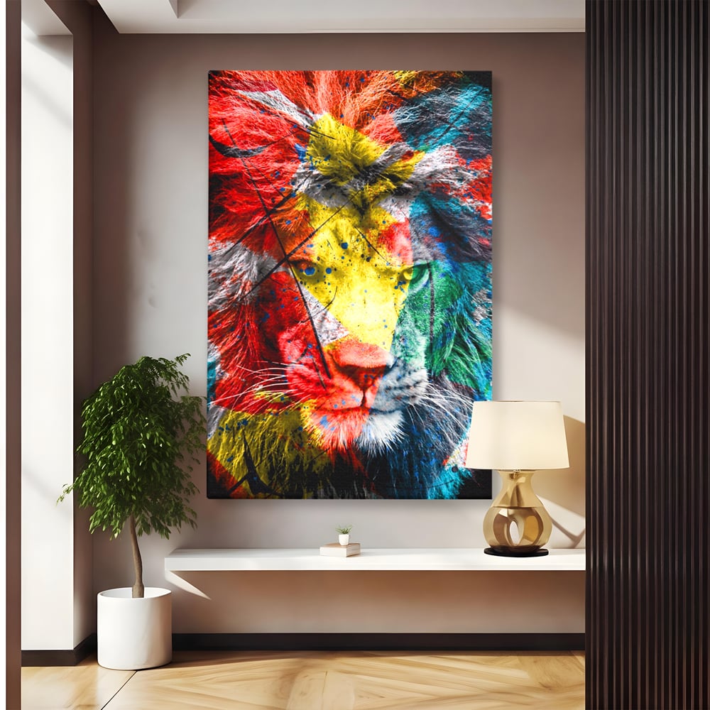 Tablou Canvas Premium LuxCanva® A1147, The King Lion , Animal, Regele Junglei, Multicolor, Culori Vibrante