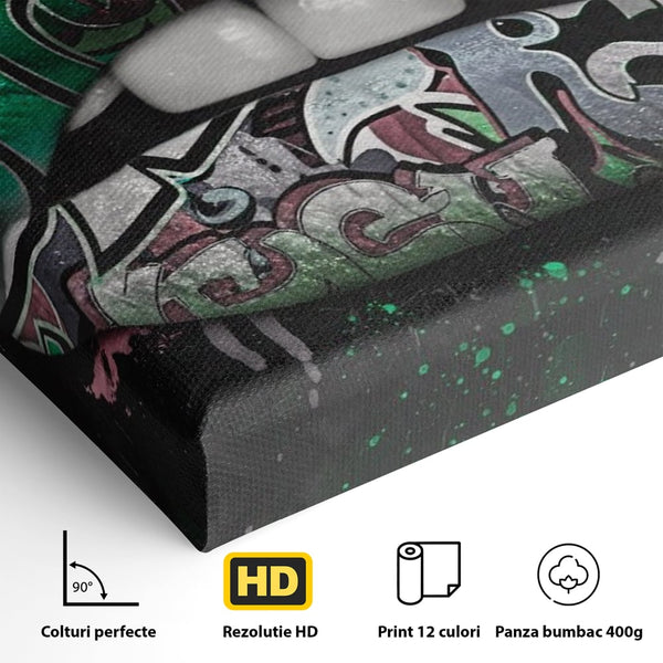 Tablou Canvas Premium LuxCanva® A1148, Green Lips ,  Decorativ, Verde, Buze, Kiss, Culori Vibrante
