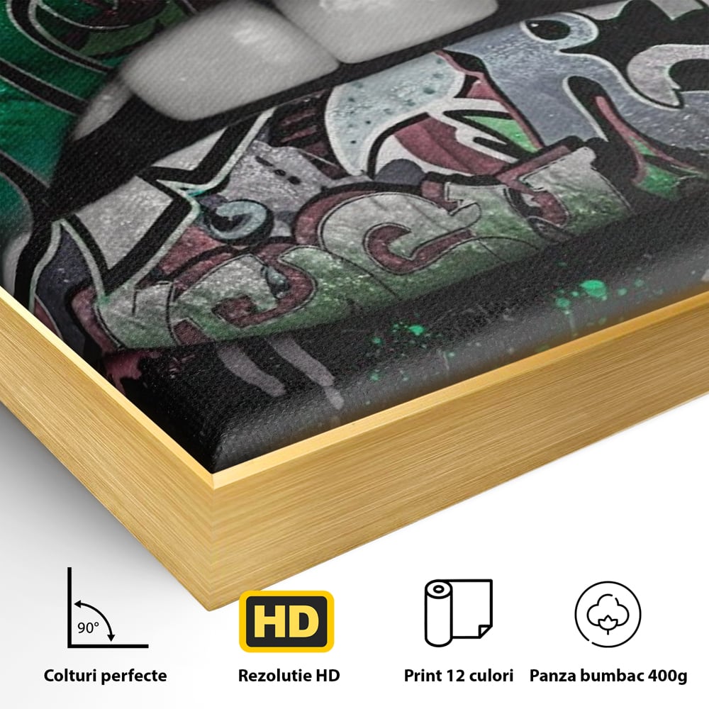 Tablou Canvas Premium LuxCanva® A1148, Green Lips ,  Decorativ, Verde, Buze, Kiss, Culori Vibrante