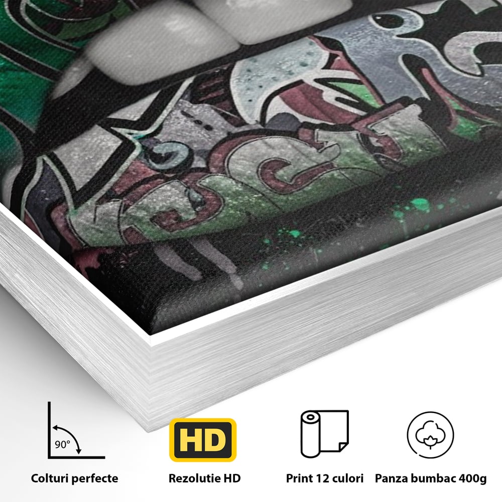 Tablou Canvas Premium LuxCanva® A1148, Green Lips ,  Decorativ, Verde, Buze, Kiss, Culori Vibrante