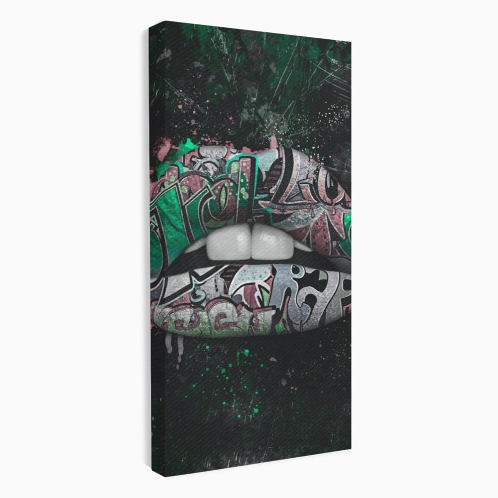 Tablou Canvas Premium LuxCanva® A1148, Green Lips ,  Decorativ, Verde, Buze, Kiss, Culori Vibrante