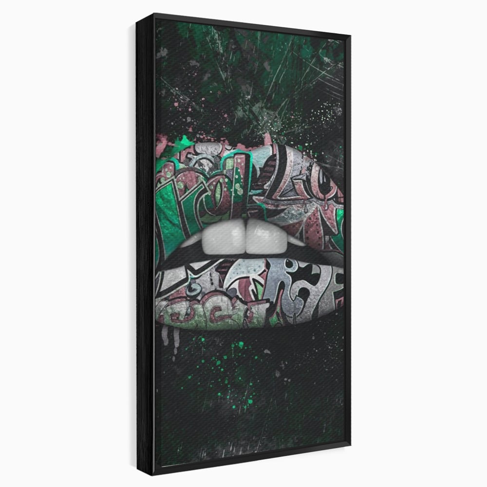 Tablou Canvas Premium LuxCanva® A1148, Green Lips ,  Decorativ, Verde, Buze, Kiss, Culori Vibrante