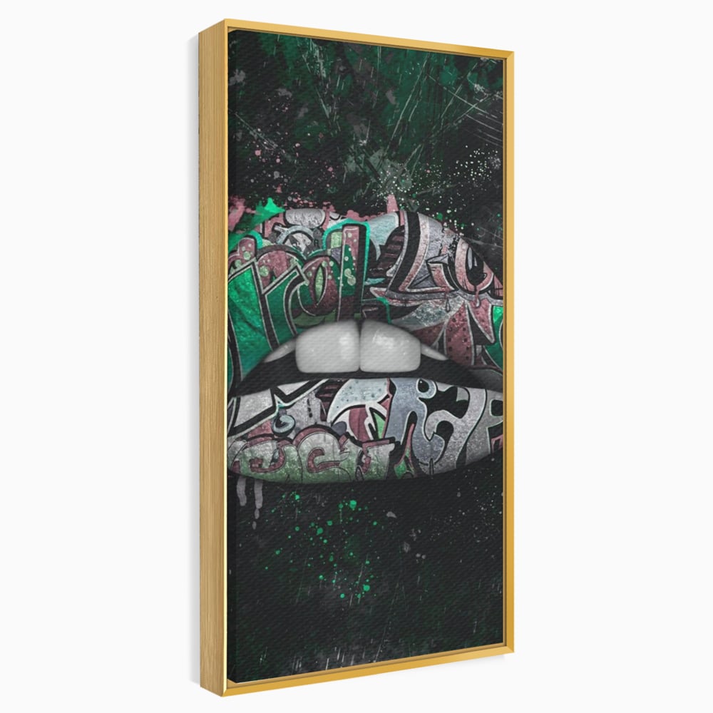 Tablou Canvas Premium LuxCanva® A1148, Green Lips ,  Decorativ, Verde, Buze, Kiss, Culori Vibrante