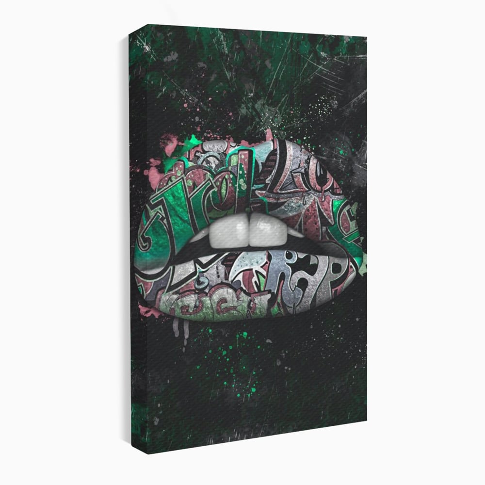 Tablou Canvas Premium LuxCanva® A1148, Green Lips ,  Decorativ, Verde, Buze, Kiss, Culori Vibrante