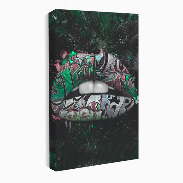 Tablou Canvas Premium LuxCanva® A1148, Green Lips ,  Decorativ, Verde, Buze, Kiss, Culori Vibrante