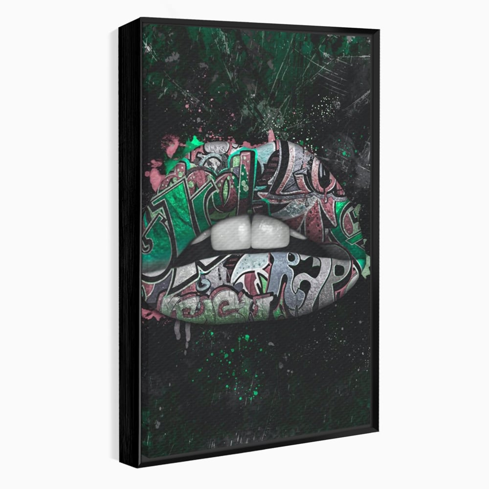Tablou Canvas Premium LuxCanva® A1148, Green Lips ,  Decorativ, Verde, Buze, Kiss, Culori Vibrante