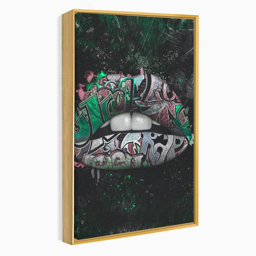 Tablou Canvas Premium LuxCanva® A1148, Green Lips ,  Decorativ, Verde, Buze, Kiss, Culori Vibrante