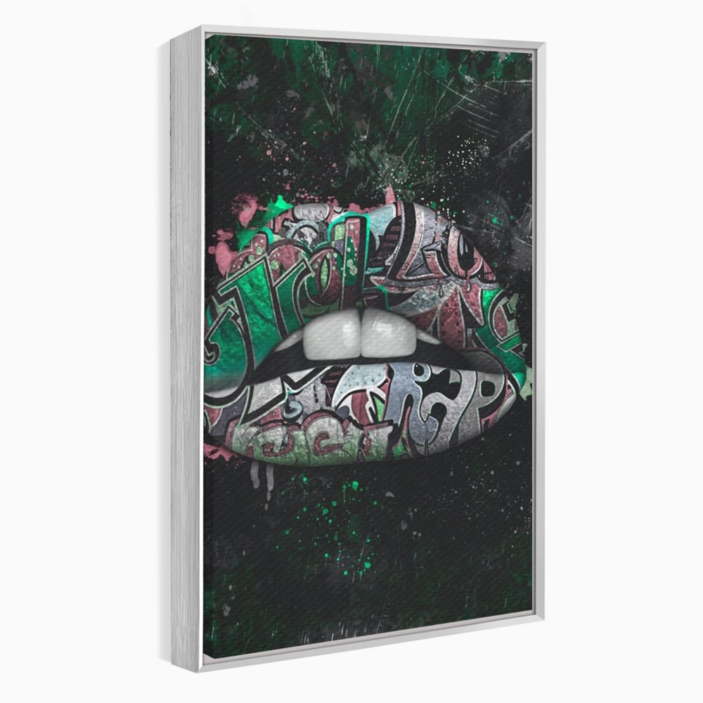 Tablou Canvas Premium LuxCanva® A1148, Green Lips ,  Decorativ, Verde, Buze, Kiss, Culori Vibrante