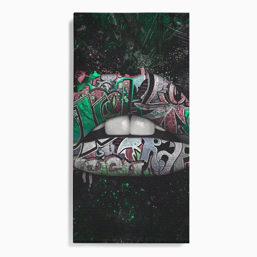 Tablou Canvas Premium LuxCanva® A1148, Green Lips ,  Decorativ, Verde, Buze, Kiss, Culori Vibrante