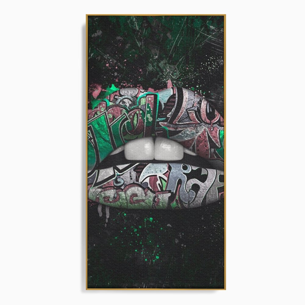 Tablou Canvas Premium LuxCanva® A1148, Green Lips ,  Decorativ, Verde, Buze, Kiss, Culori Vibrante