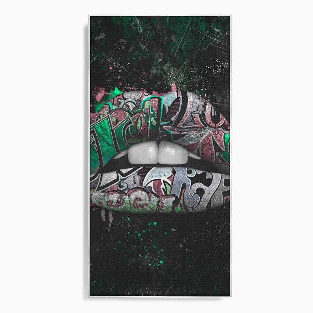 Tablou Canvas Premium LuxCanva® A1148, Green Lips ,  Decorativ, Verde, Buze, Kiss, Culori Vibrante
