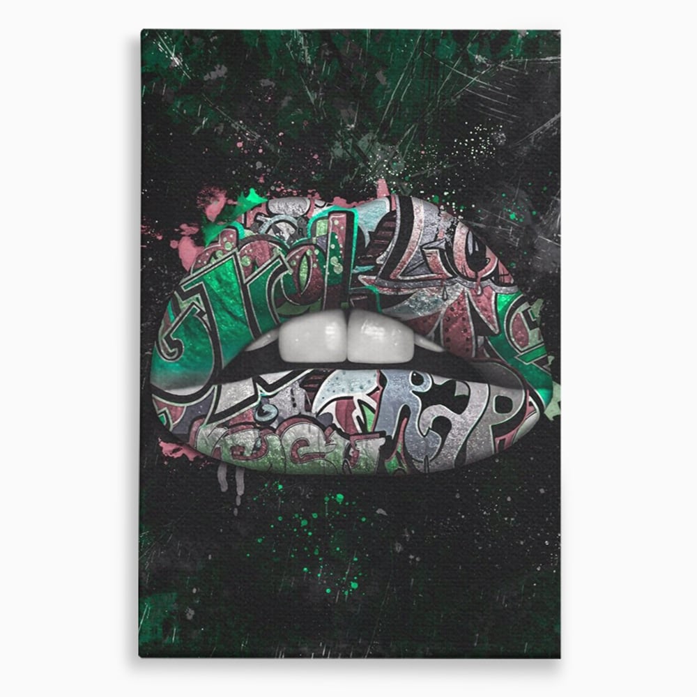 Tablou Canvas Premium LuxCanva® A1148, Green Lips ,  Decorativ, Verde, Buze, Kiss, Culori Vibrante