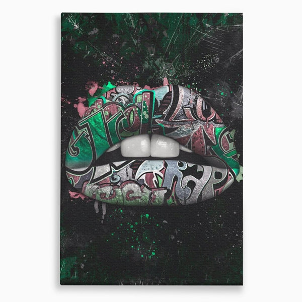 Tablou Canvas Premium LuxCanva® A1148, Green Lips ,  Decorativ, Verde, Buze, Kiss, Culori Vibrante