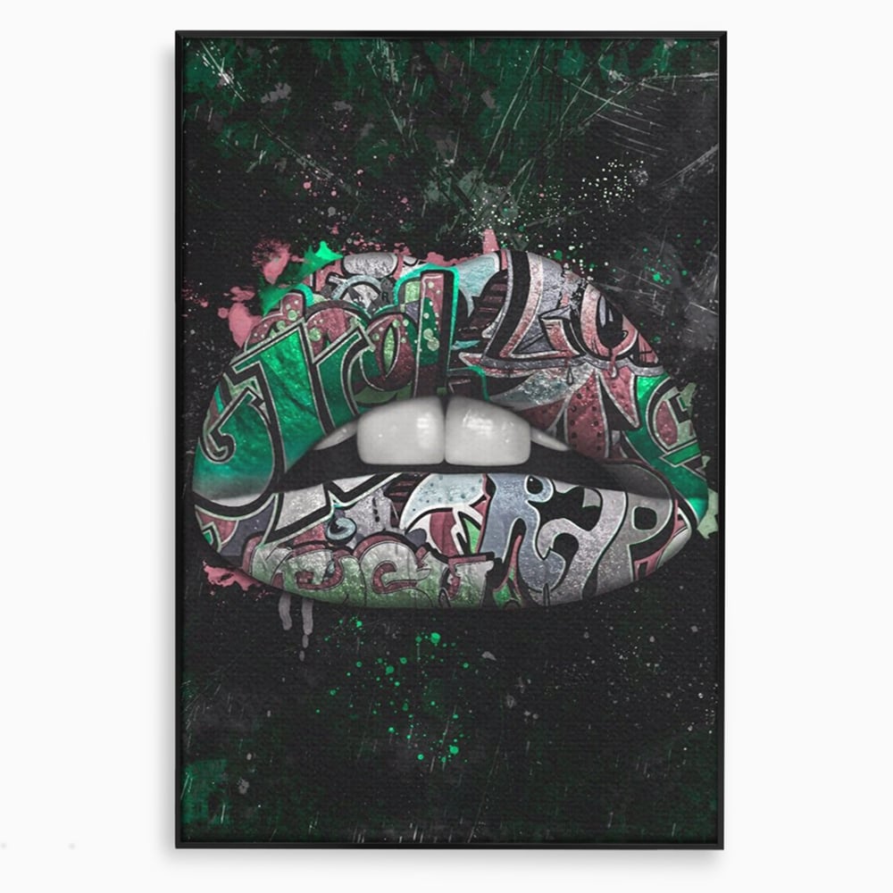 Tablou Canvas Premium LuxCanva® A1148, Green Lips ,  Decorativ, Verde, Buze, Kiss, Culori Vibrante