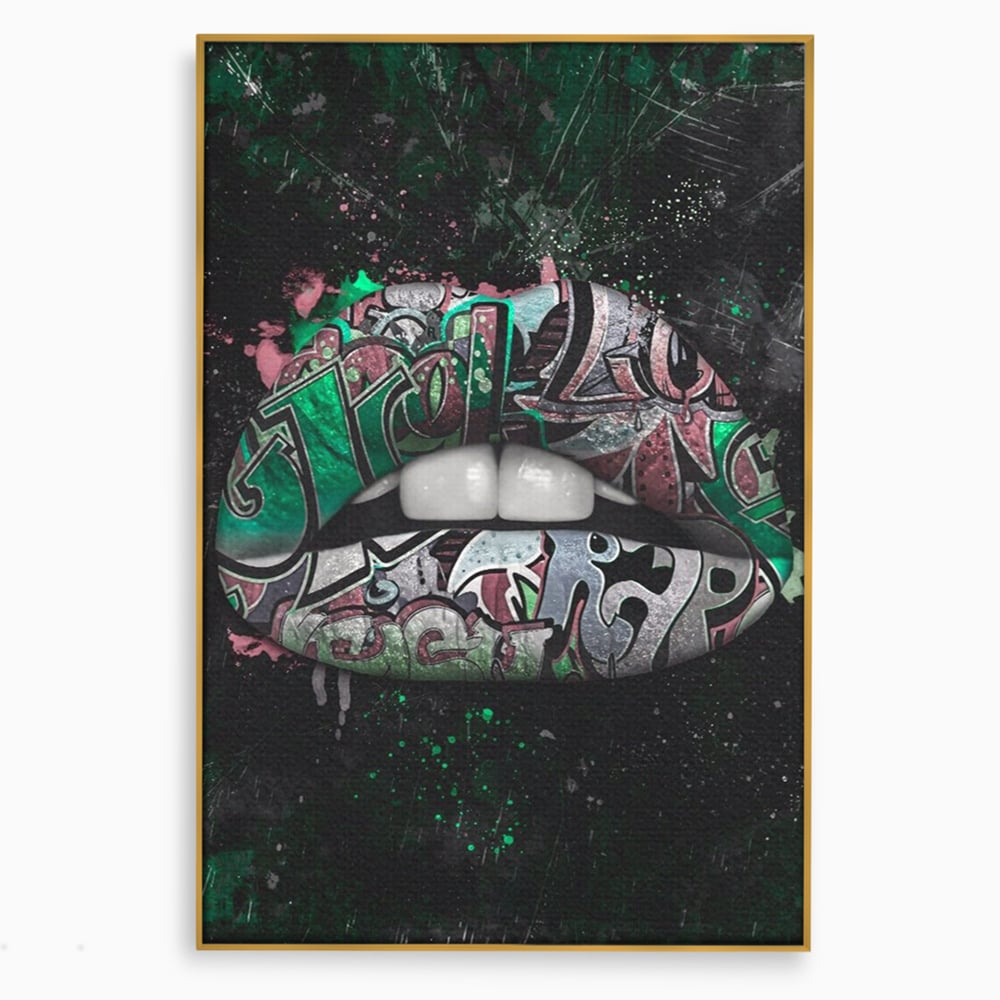 Tablou Canvas Premium LuxCanva® A1148, Green Lips ,  Decorativ, Verde, Buze, Kiss, Culori Vibrante