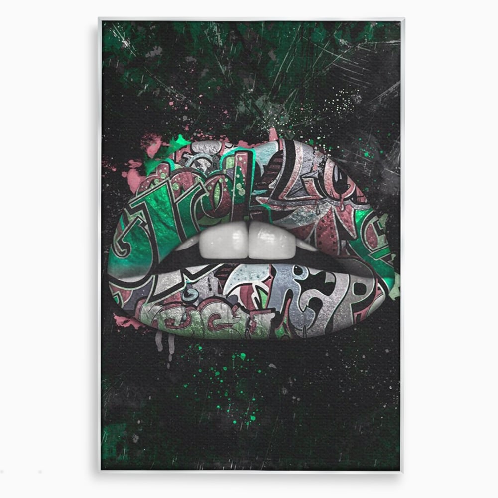 Tablou Canvas Premium LuxCanva® A1148, Green Lips ,  Decorativ, Verde, Buze, Kiss, Culori Vibrante