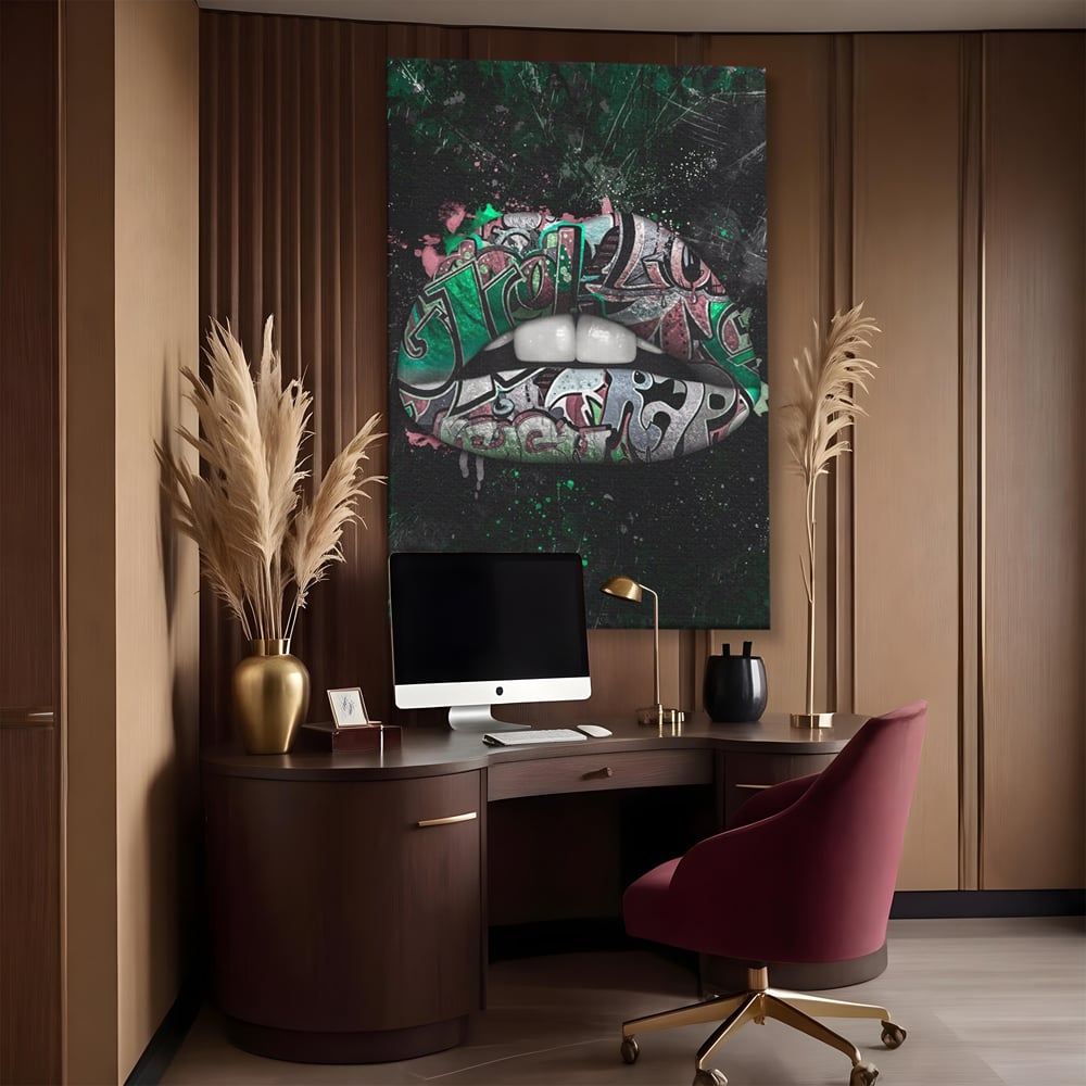 Tablou Canvas Premium LuxCanva® A1148, Green Lips ,  Decorativ, Verde, Buze, Kiss, Culori Vibrante