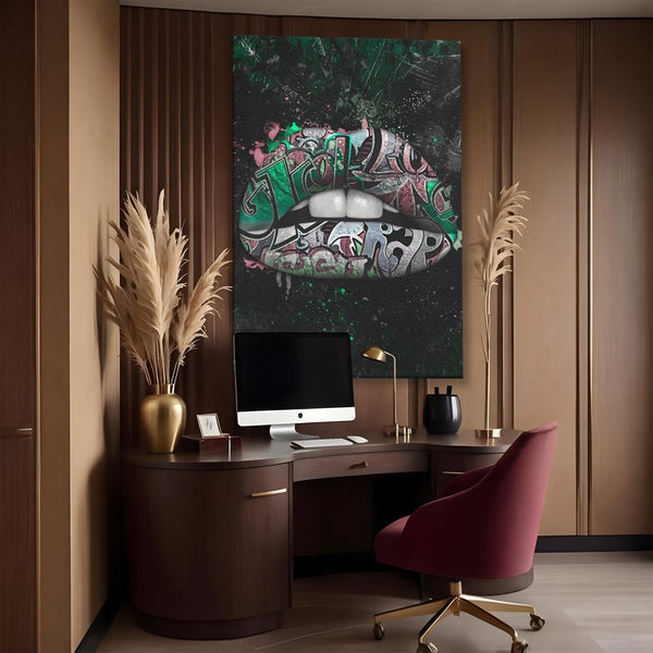 Tablou Canvas Premium LuxCanva® A1148, Green Lips ,  Decorativ, Verde, Buze, Kiss, Culori Vibrante