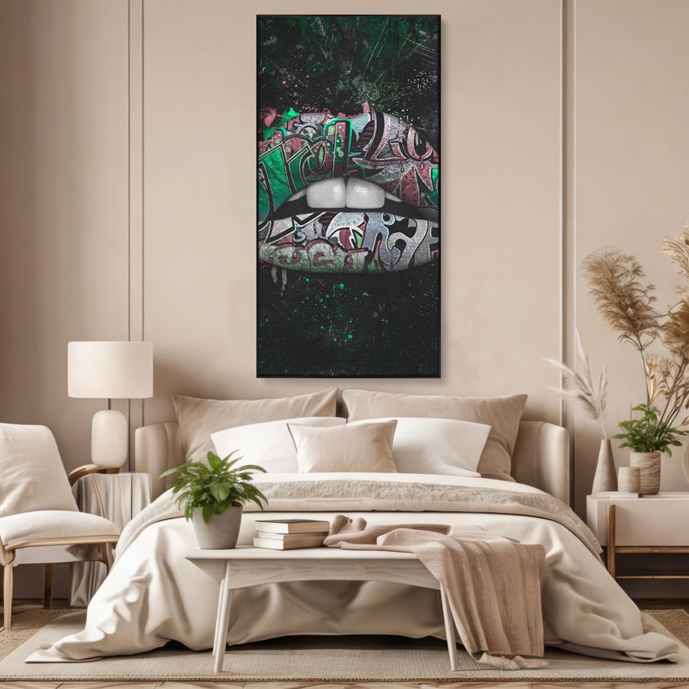 Tablou Canvas Premium LuxCanva® A1148, Green Lips ,  Decorativ, Verde, Buze, Kiss, Culori Vibrante