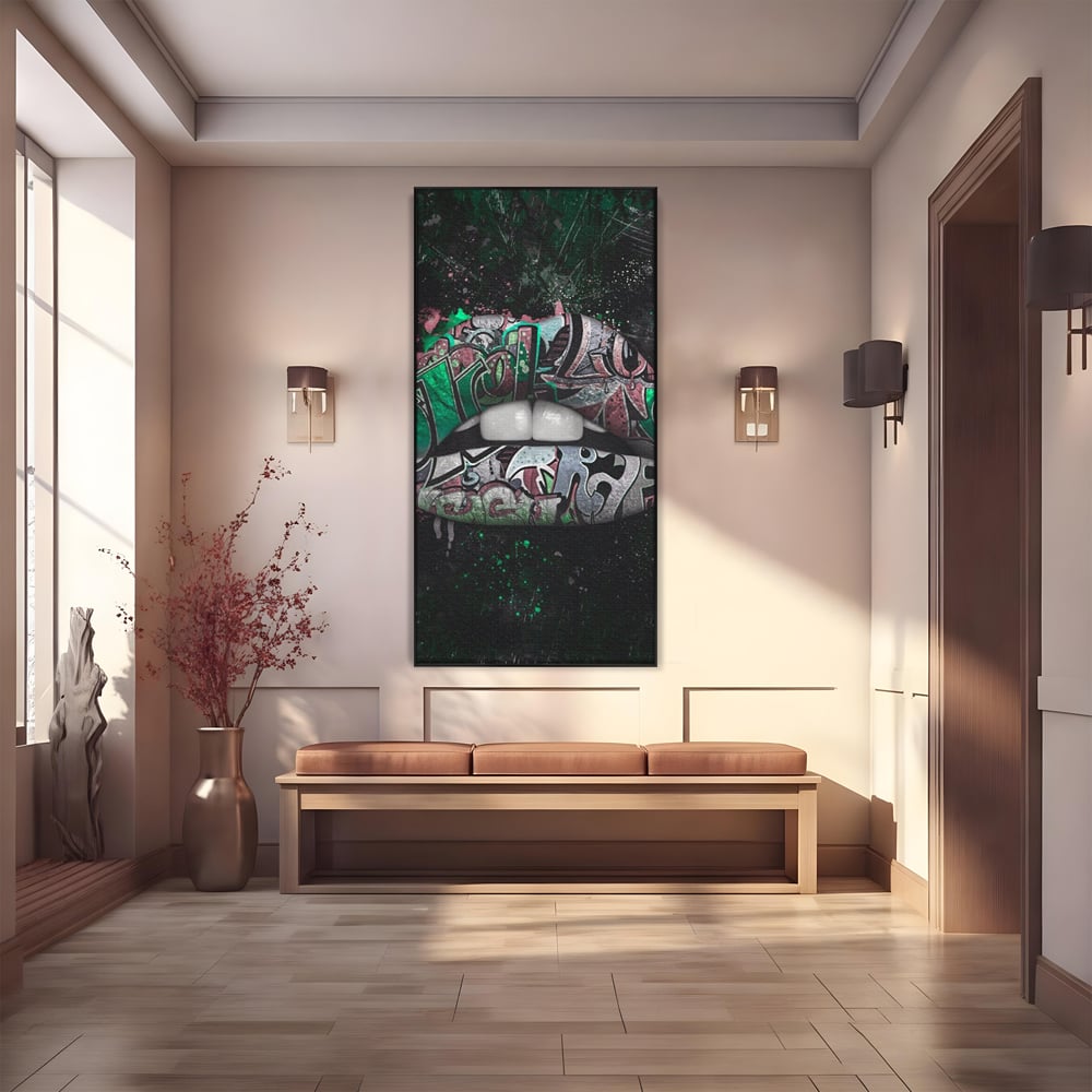 Tablou Canvas Premium LuxCanva® A1148, Green Lips ,  Decorativ, Verde, Buze, Kiss, Culori Vibrante