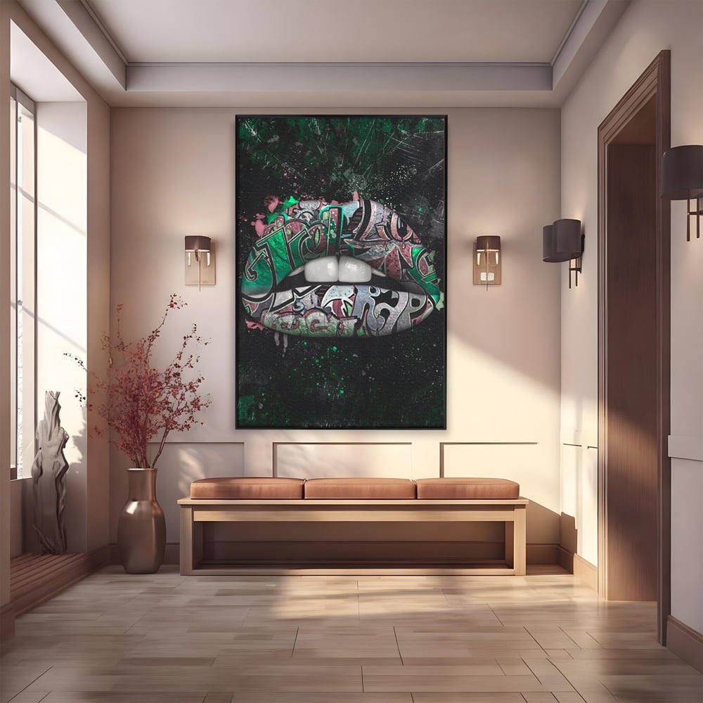 Tablou Canvas Premium LuxCanva® A1148, Green Lips ,  Decorativ, Verde, Buze, Kiss, Culori Vibrante