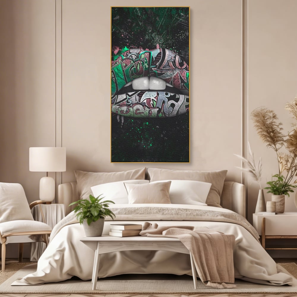 Tablou Canvas Premium LuxCanva® A1148, Green Lips ,  Decorativ, Verde, Buze, Kiss, Culori Vibrante